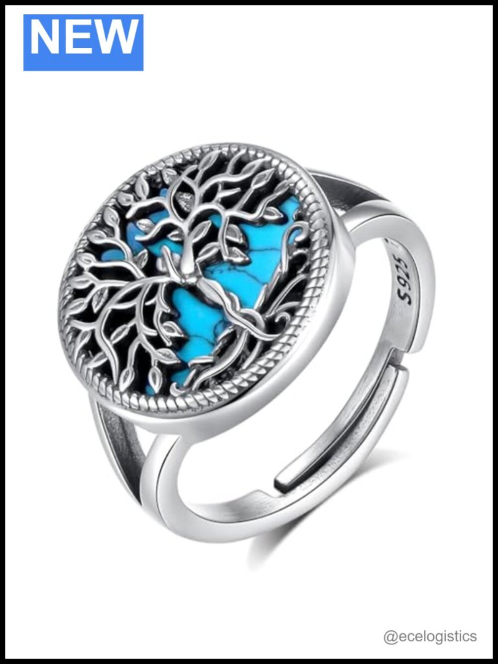 Sterling Silver Tree of Life Ring Turquoise Adjustable Vintage Statement